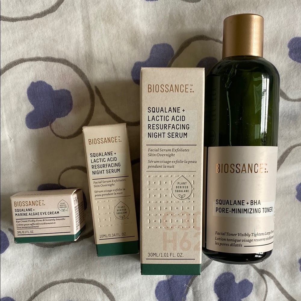 Biossance Skincare Set (toner, night serum, eye cream)